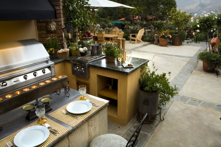 Outdoor kitchen in backyard