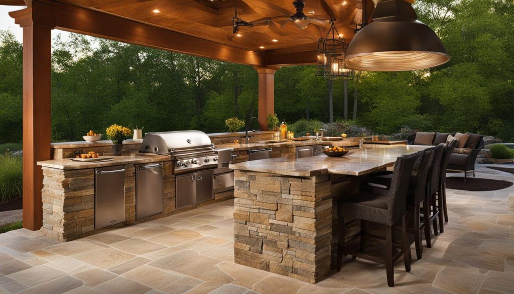 Outdoor Kitchen with Natural Stone Flooring