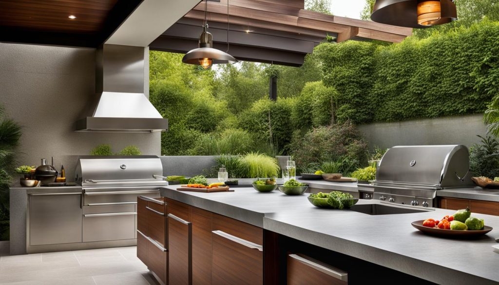 Outdoor Kitchen with Stainless Steel Appliances