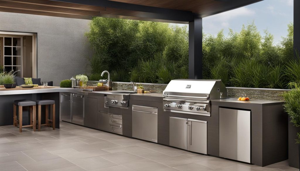 Modern outdoor kitchen backsplash