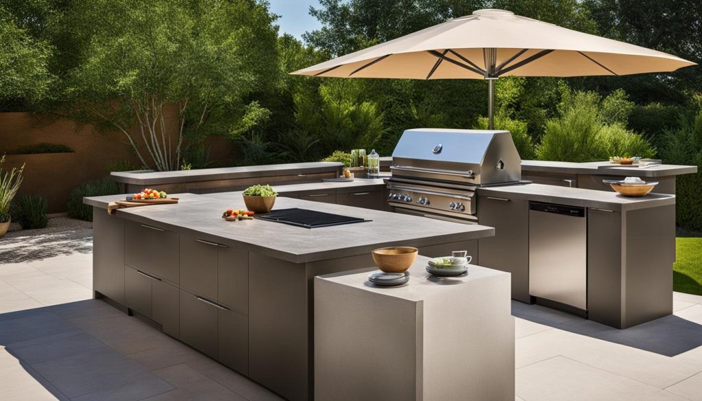 Outdoor kitchen island with a modern design