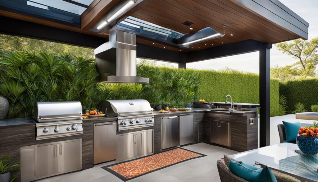 Statement outdoor kitchen backsplash