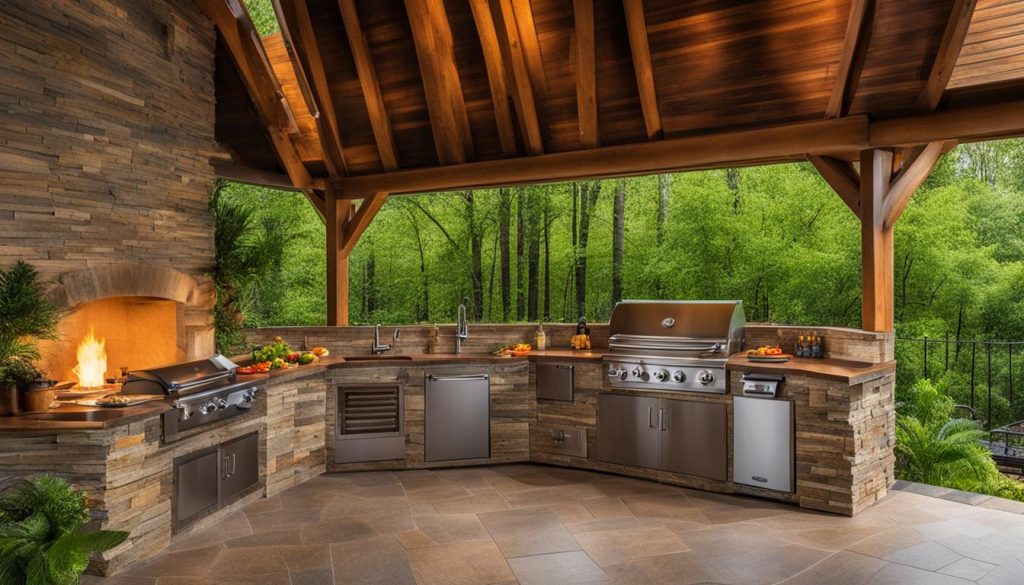 natural materials in rustic outdoor kitchen design